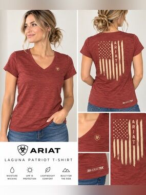 Ariat Laguna Patriot T-Shirt Women’s M Red Burgundy Western Flag AriatTEK
